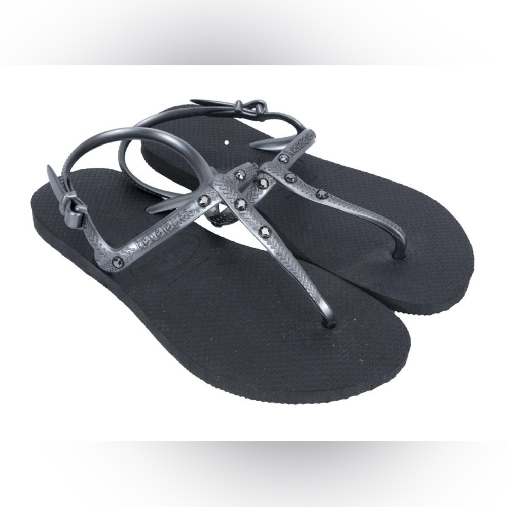 Havaianas T-Strap Freedom Sandals With Crystals, Graphite Gray, Size 8